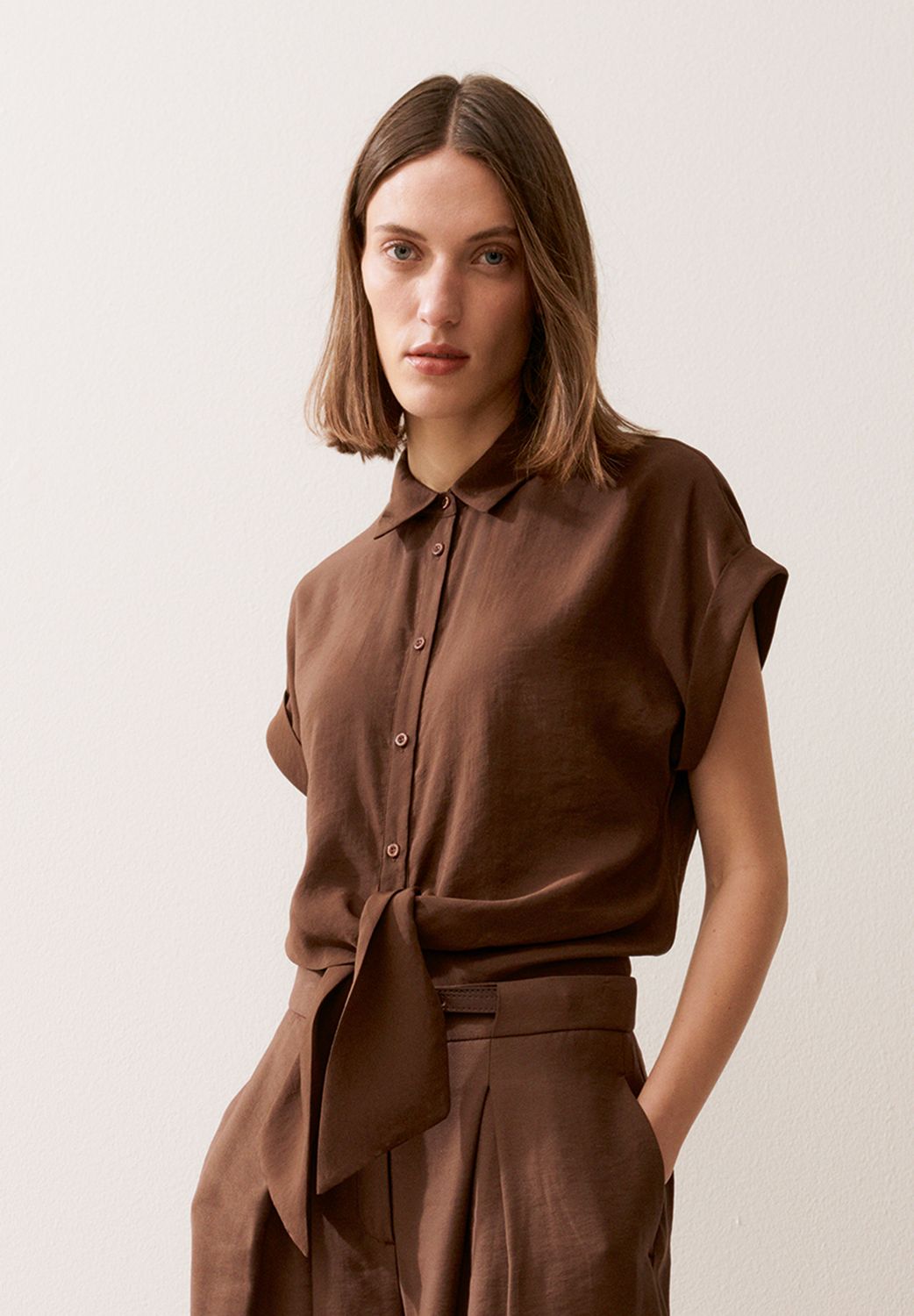 moreandmore Modal Blend Blouse with Knot Detai cool chocolate