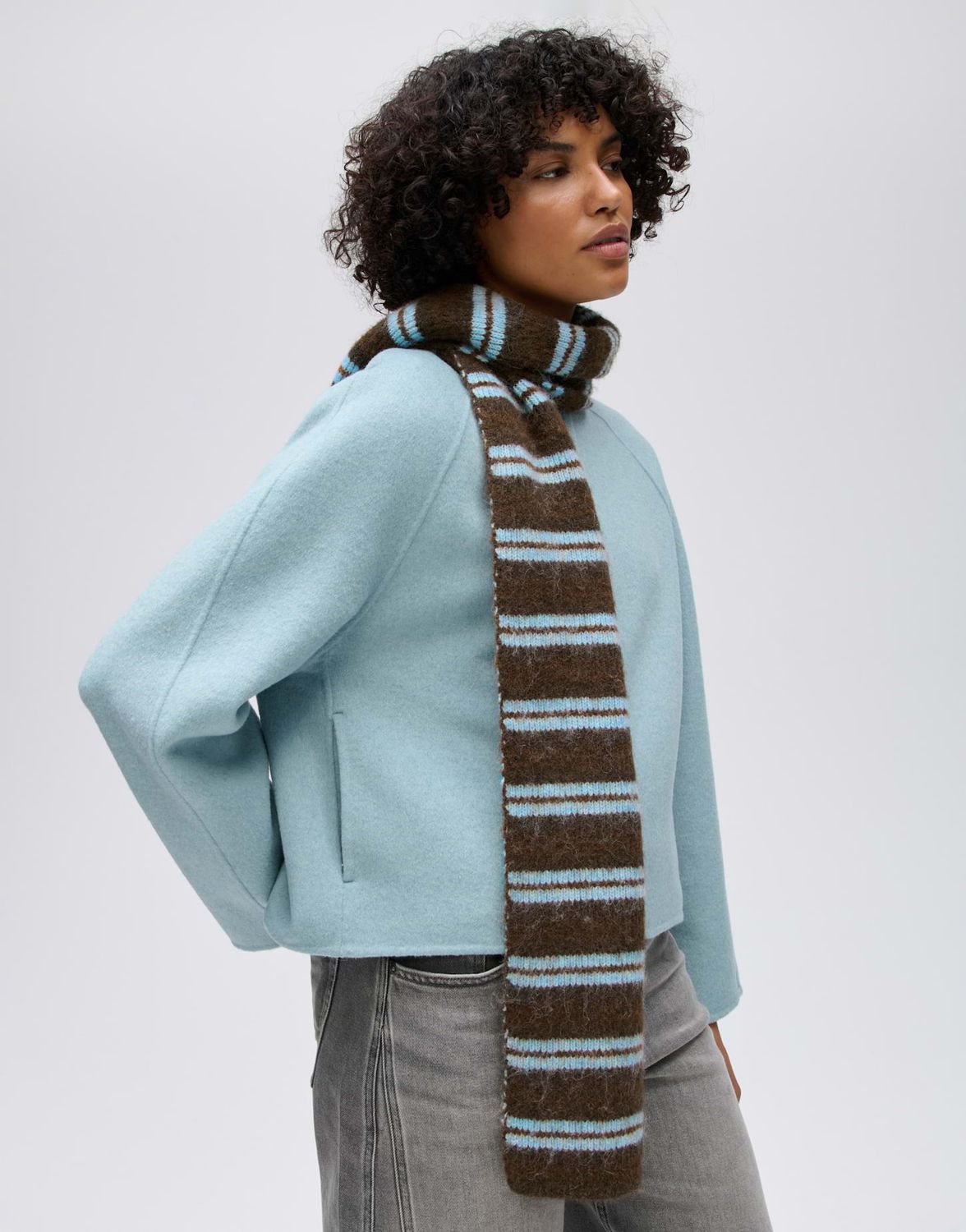 Opus Gebreide sjaal met veelkleurige strepen Blauw