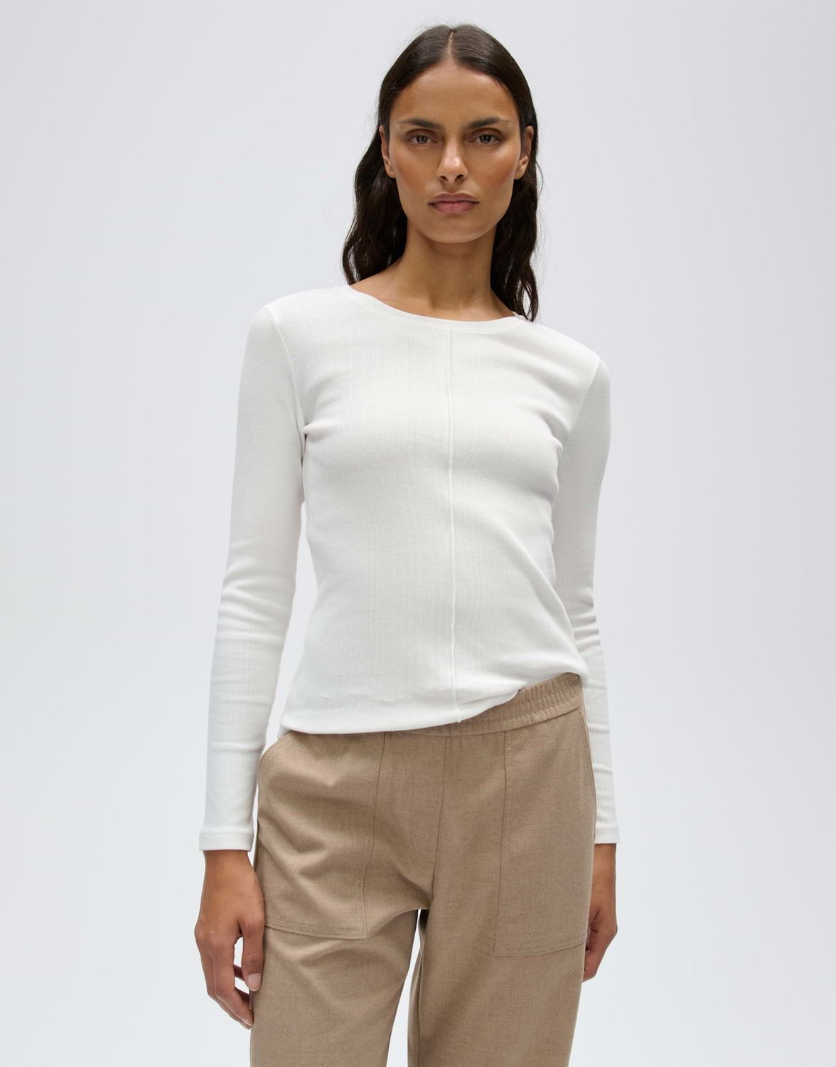 Opus Geribd overhemd in BCI katoenmix Slim Fit Ecru
