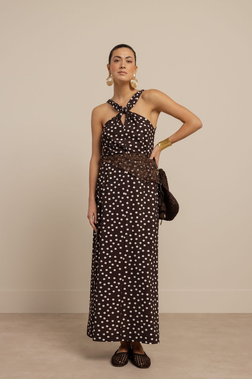 Studio Anneloes Norah 2way dot dress Bruin