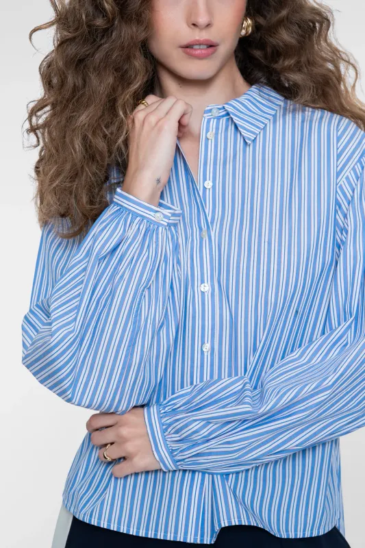 Geisha gestreepte blouse met lange mouwen en rechte pasvorm Blauw