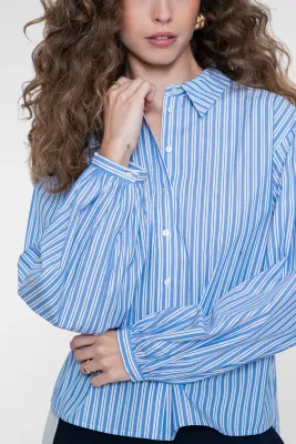 Geisha gestreepte blouse met lange mouwen en rechte pasvorm Blauw