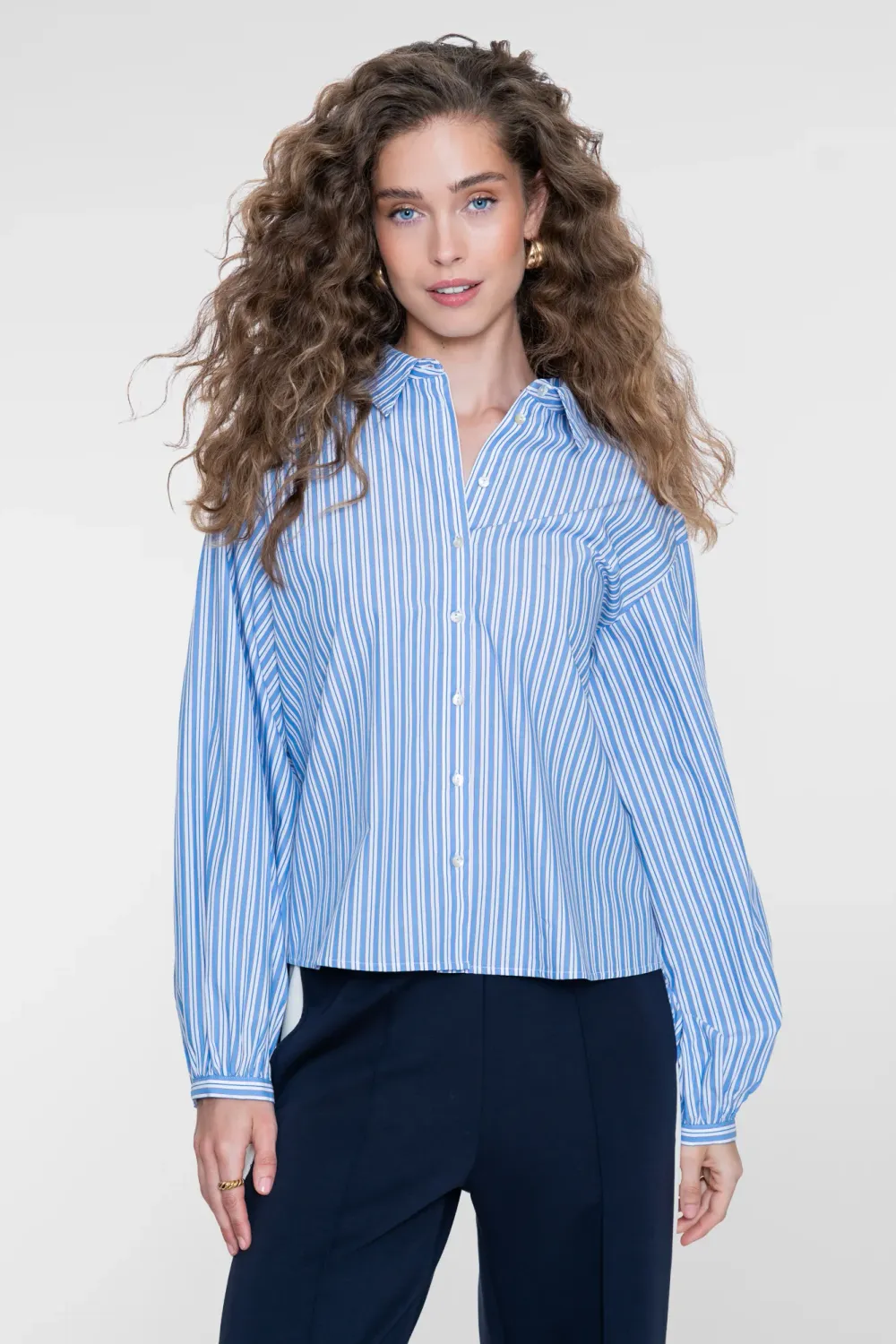 Geisha gestreepte blouse met lange mouwen en rechte pasvorm Blauw