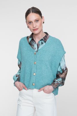 Geisha Knitted gilet with buttons Blauw  63711-20