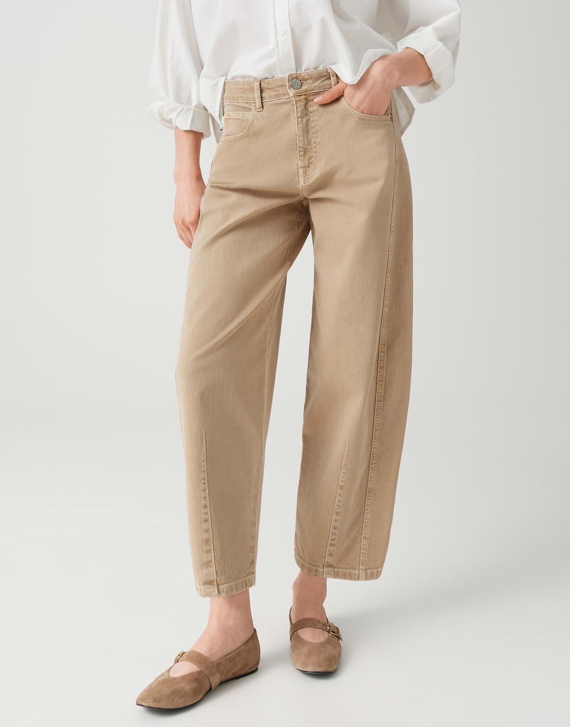 Opus LISSIE BOLDE Barrel-jeans van BCI-katoenmix Beige