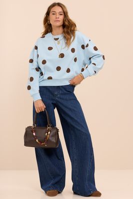 My Jewellery Lichtblauwe sweater met bruine polkadots  MJ17159