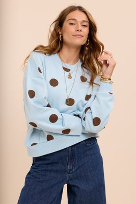 My Jewellery Lichtblauwe sweater met bruine polkadots  MJ17159