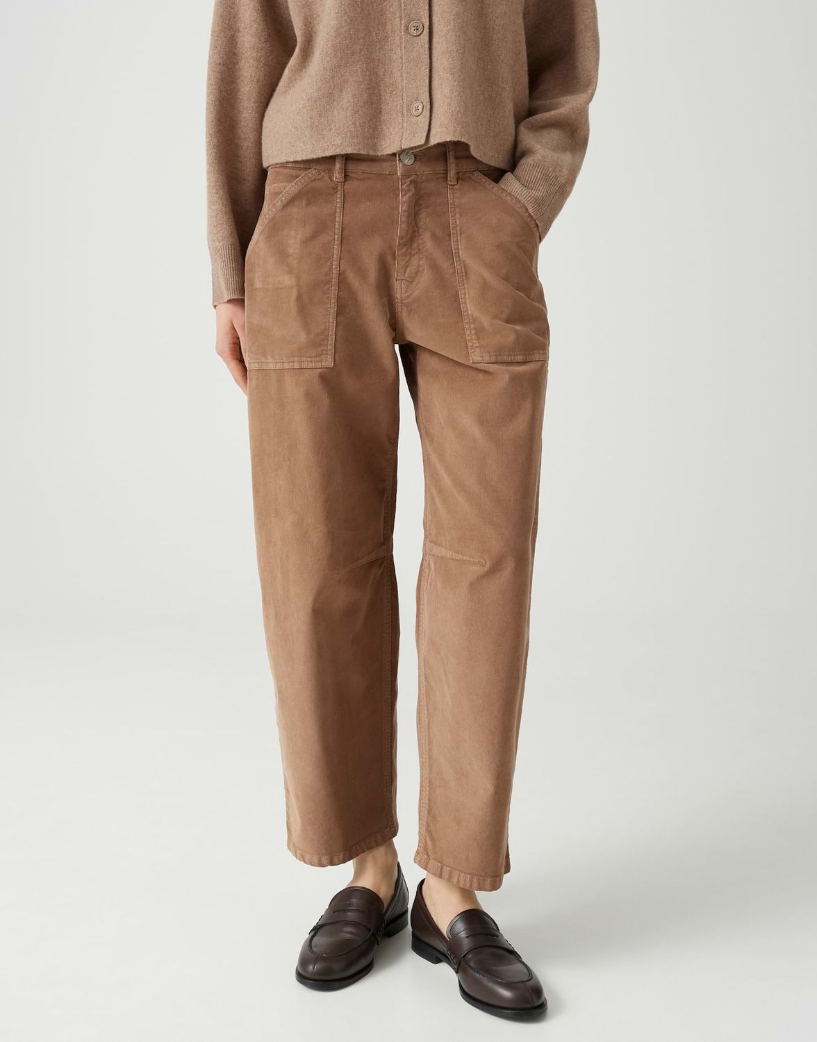Opus LISSIE BOLDI Barrel-jeans van fijn corduroy Beige