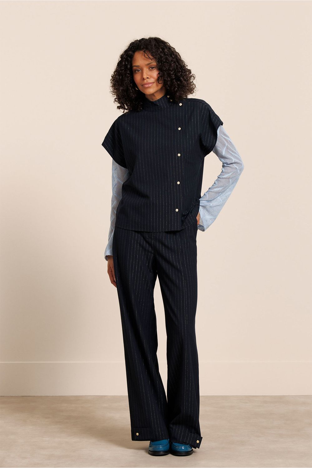 Studio Anneloes Jana gold stripe trousers Blauw 14128