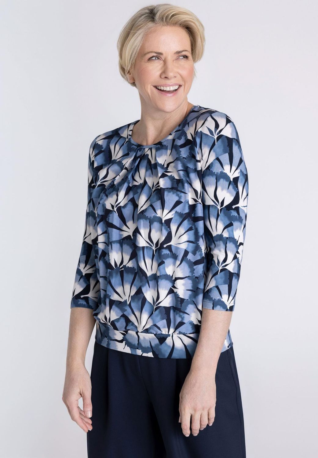 Frank Walder shirt 3/4 mouw blauw print