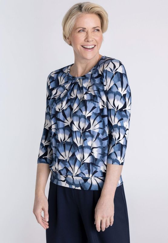 Frank Walder shirt 3/4 mouw blauw print