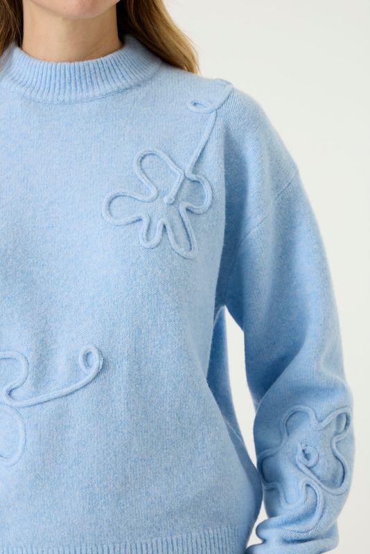 Garcia trui lichtblauw met broderie