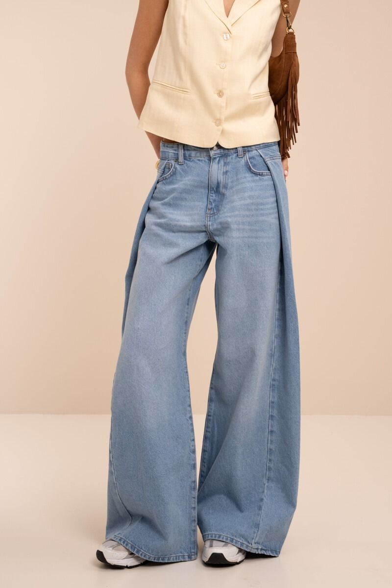 My Jewellery Blauwe wide leg jeans met plooienMJ16335