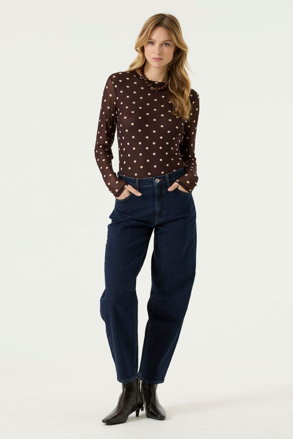 Garcia Longsleeve met polkadot bruin