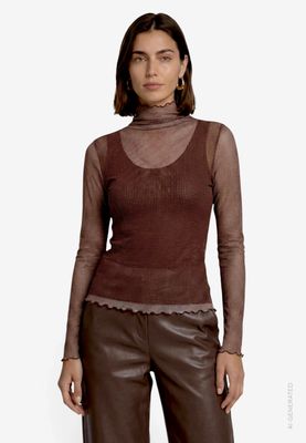 Zero mesh top lange mouw bruin