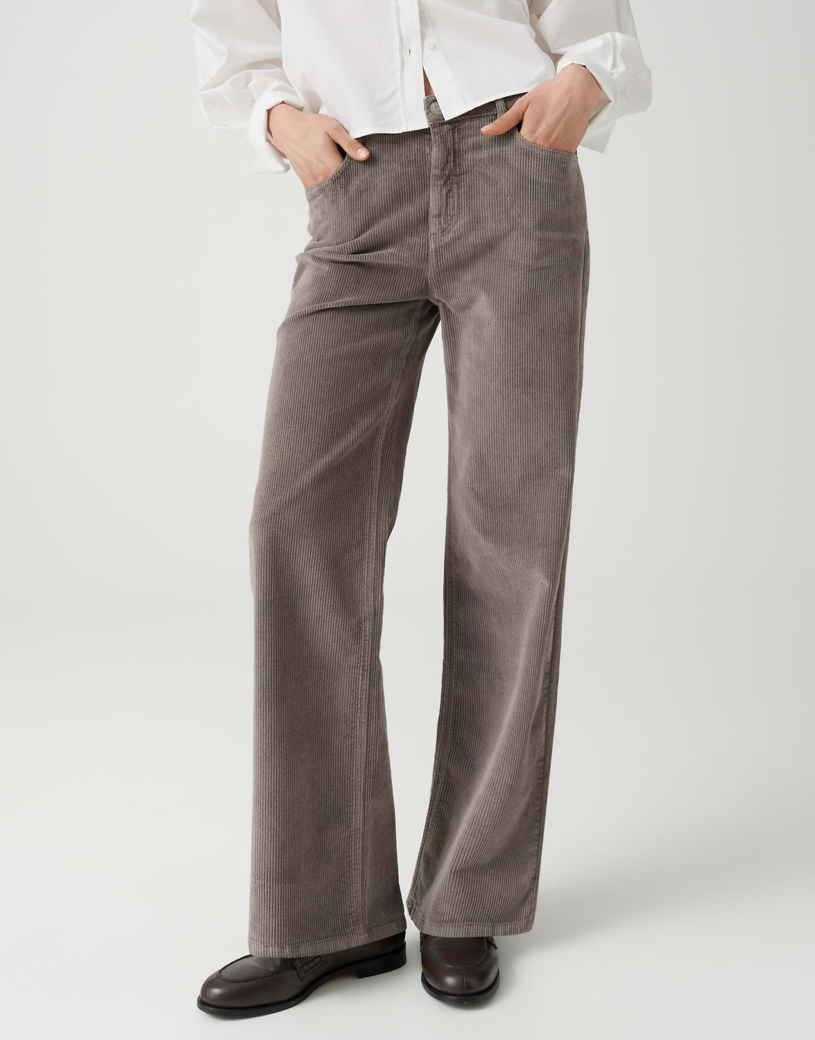 Opus MMIVY CORD Wide Leg-jeans van corduroy met hoge taille Greige