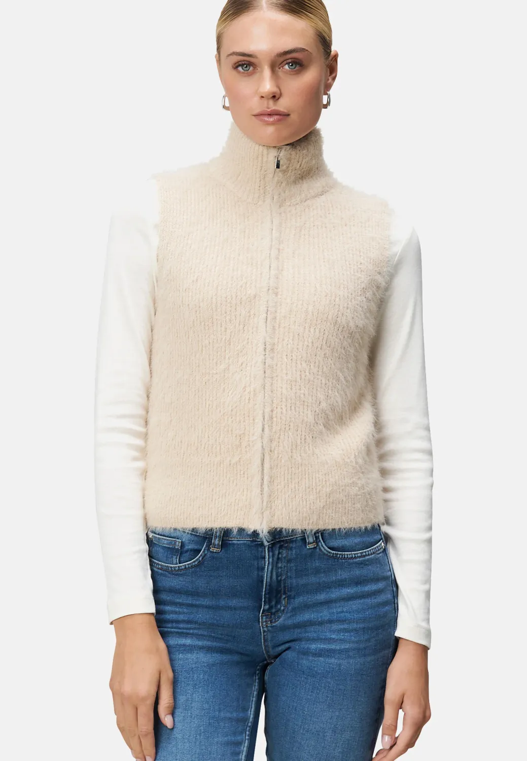 Zero Gebreid vest met ritssluiting Beige