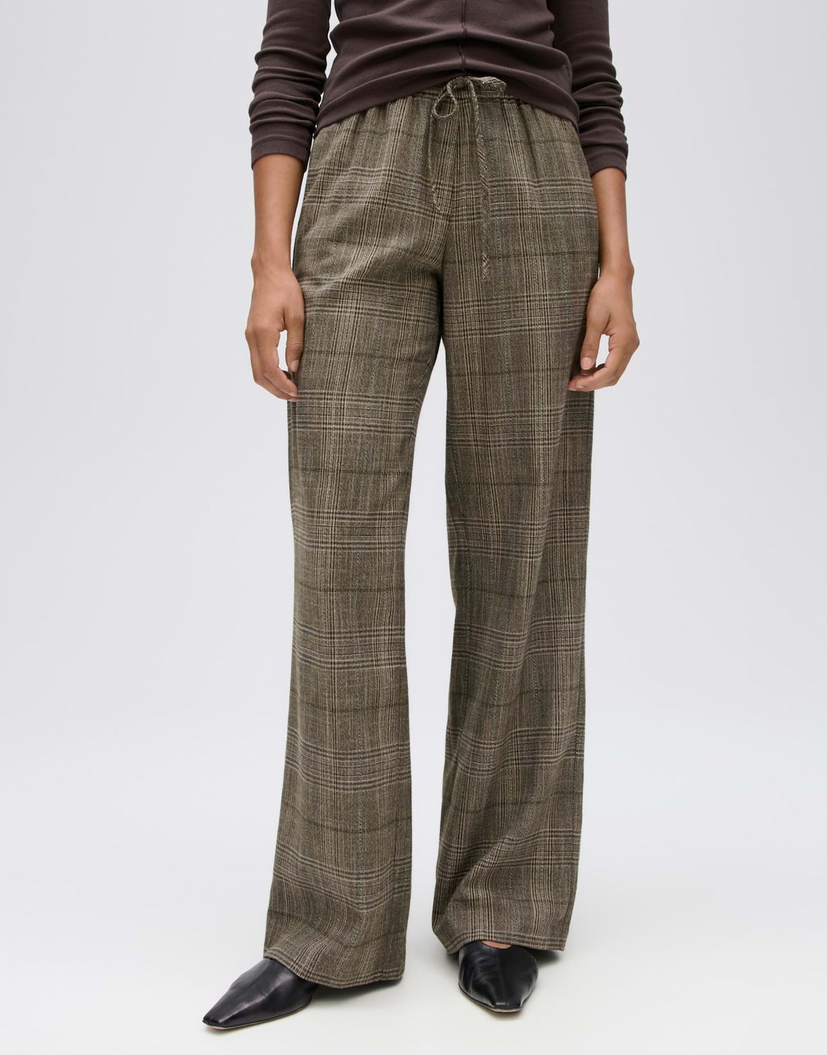 Opus MELANDE MOD broek met wijde pijpen en comfortabele tailleband Bruin