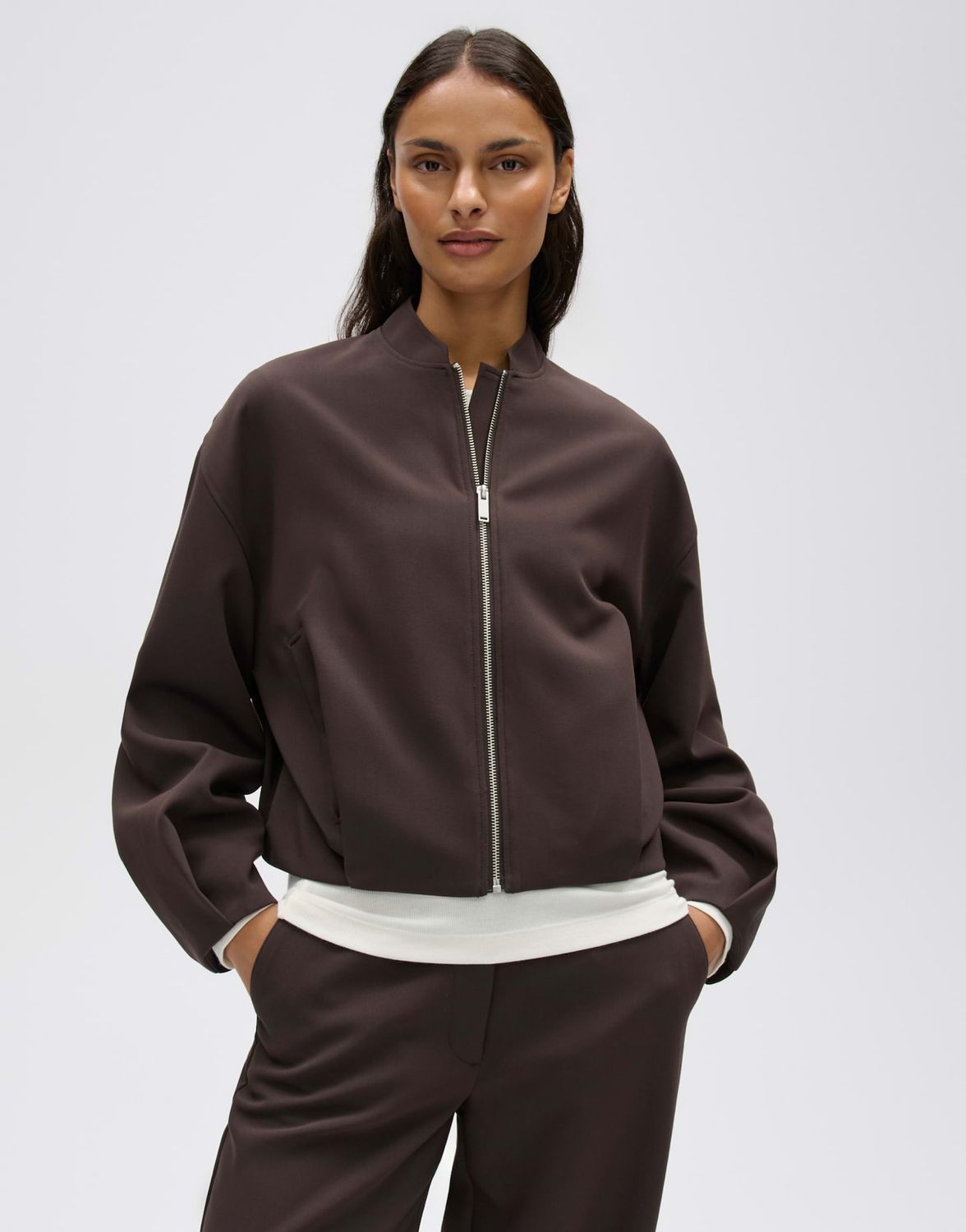 Opus Blouson met ballonzoom, regular fit Bruin