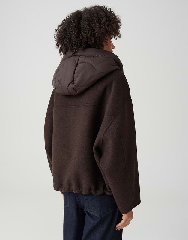 Opus Oversized wollen dubbel jasje met afneembare capuchon