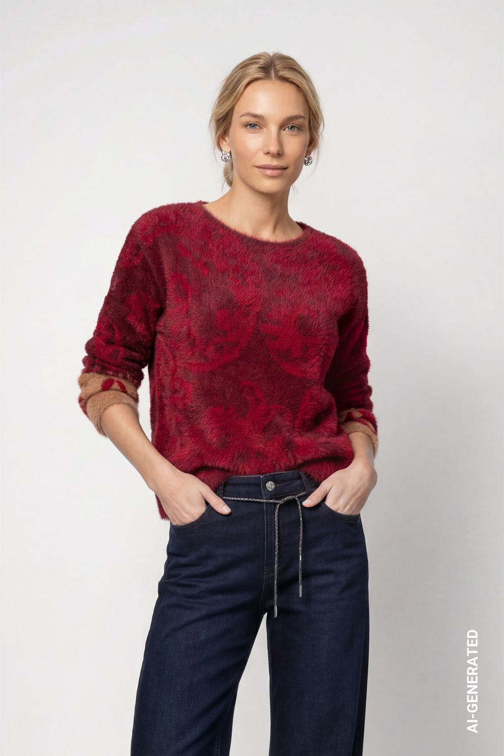 Monari Pullover red dahlia gemustert Rood