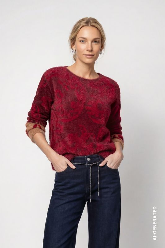 Monari Pullover red dahlia gemustert Rood