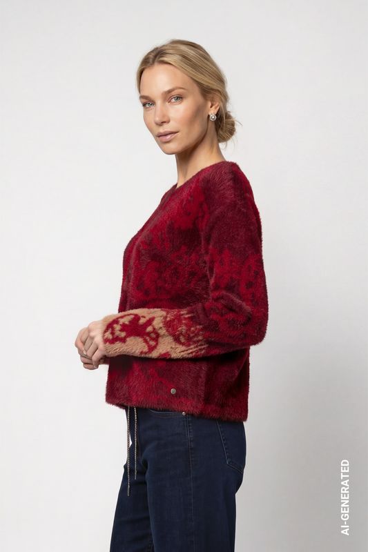 Monari Pullover red dahlia gemustert Rood