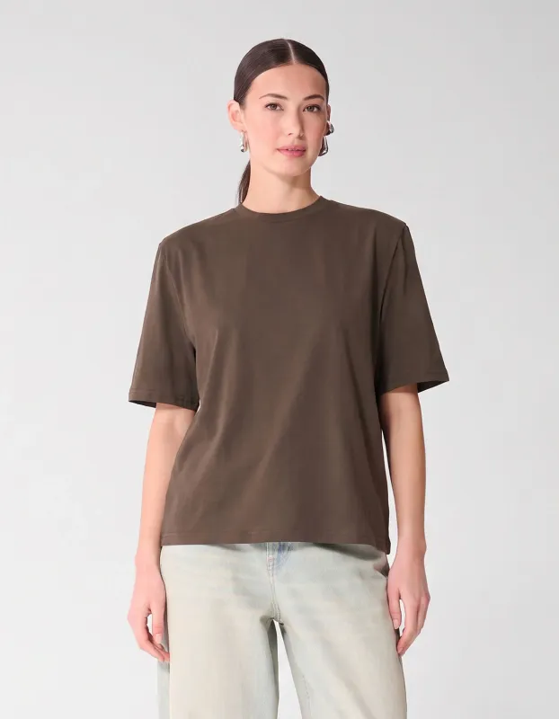 Shoeby Shoulderpadded T-shirt Donkerbruin