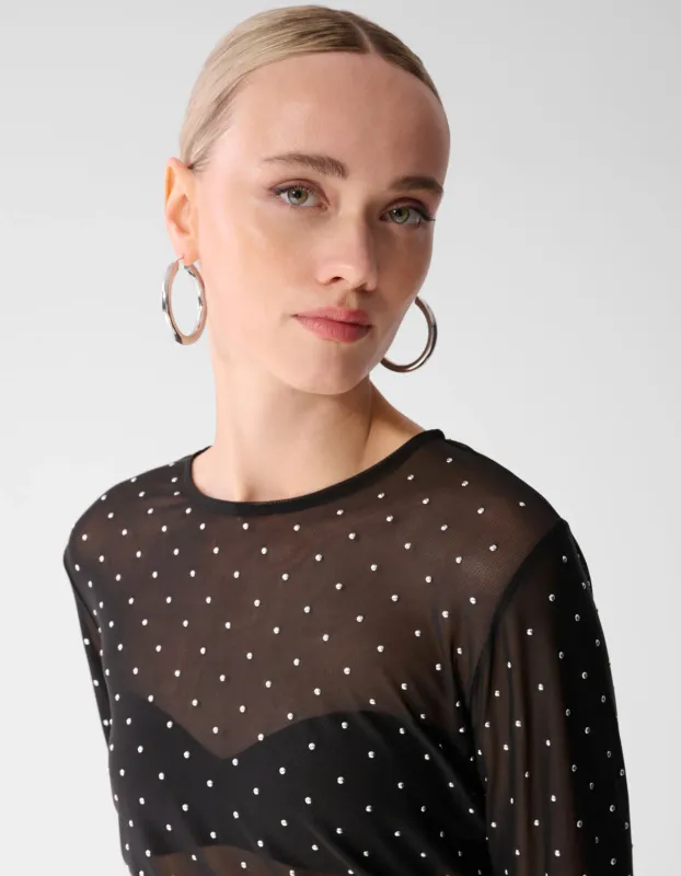 Shoeby Studded Mesh Top Zwart