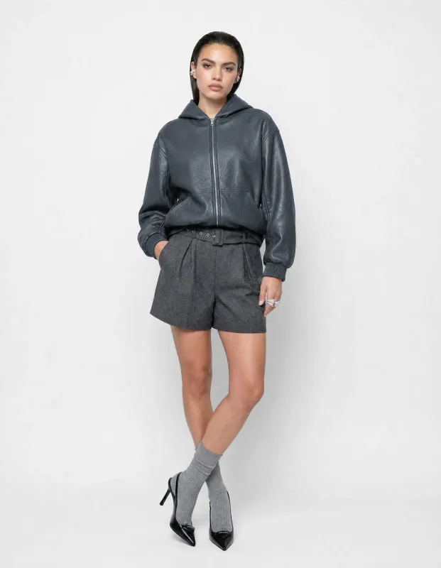 Shoeby Vegan Leren Hooded Bomber Donkergrij Grijs 1113823