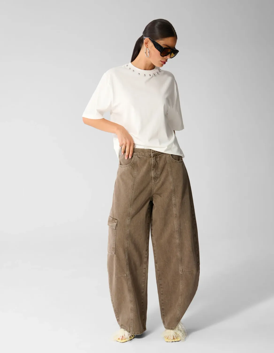 Shoeby Studded T-shirt Gebroken Wit