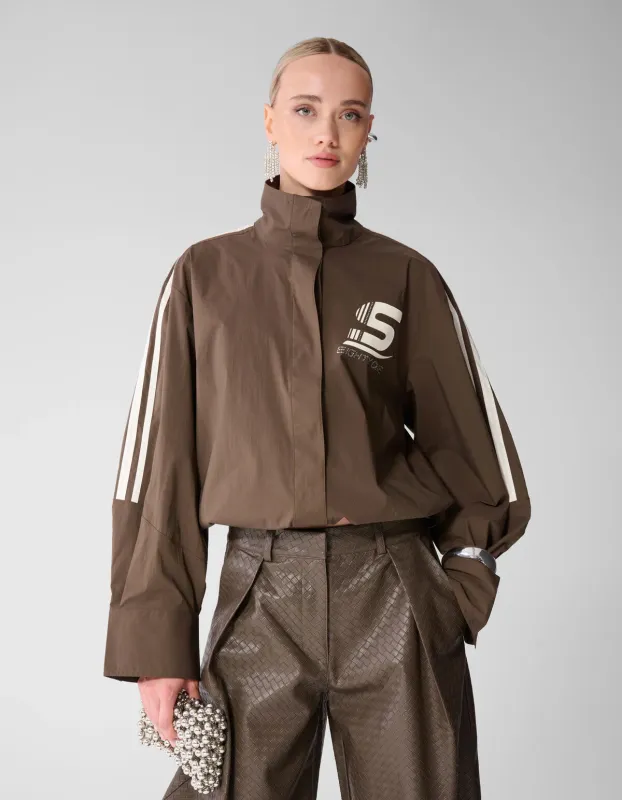 Shoeby Poplin Track Blouse Donkerbruin