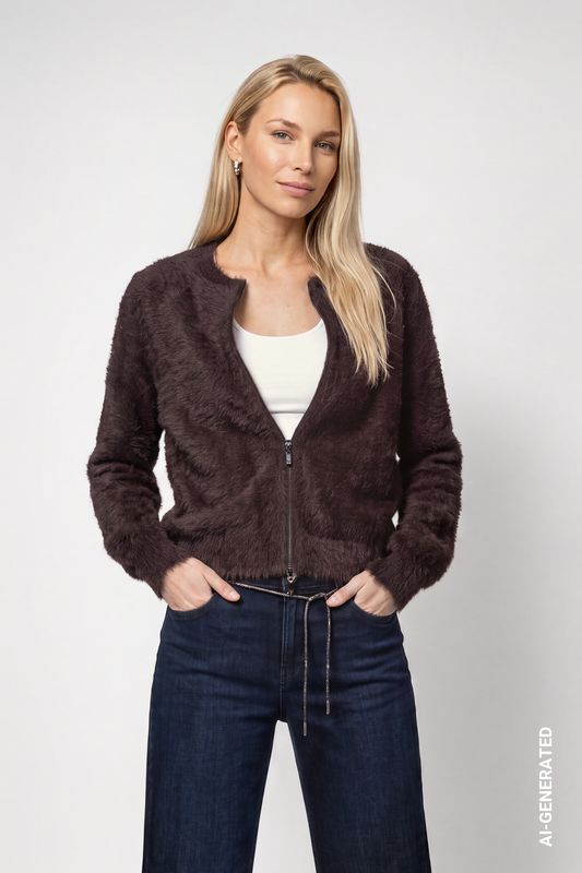 Monari vest met rits bruin