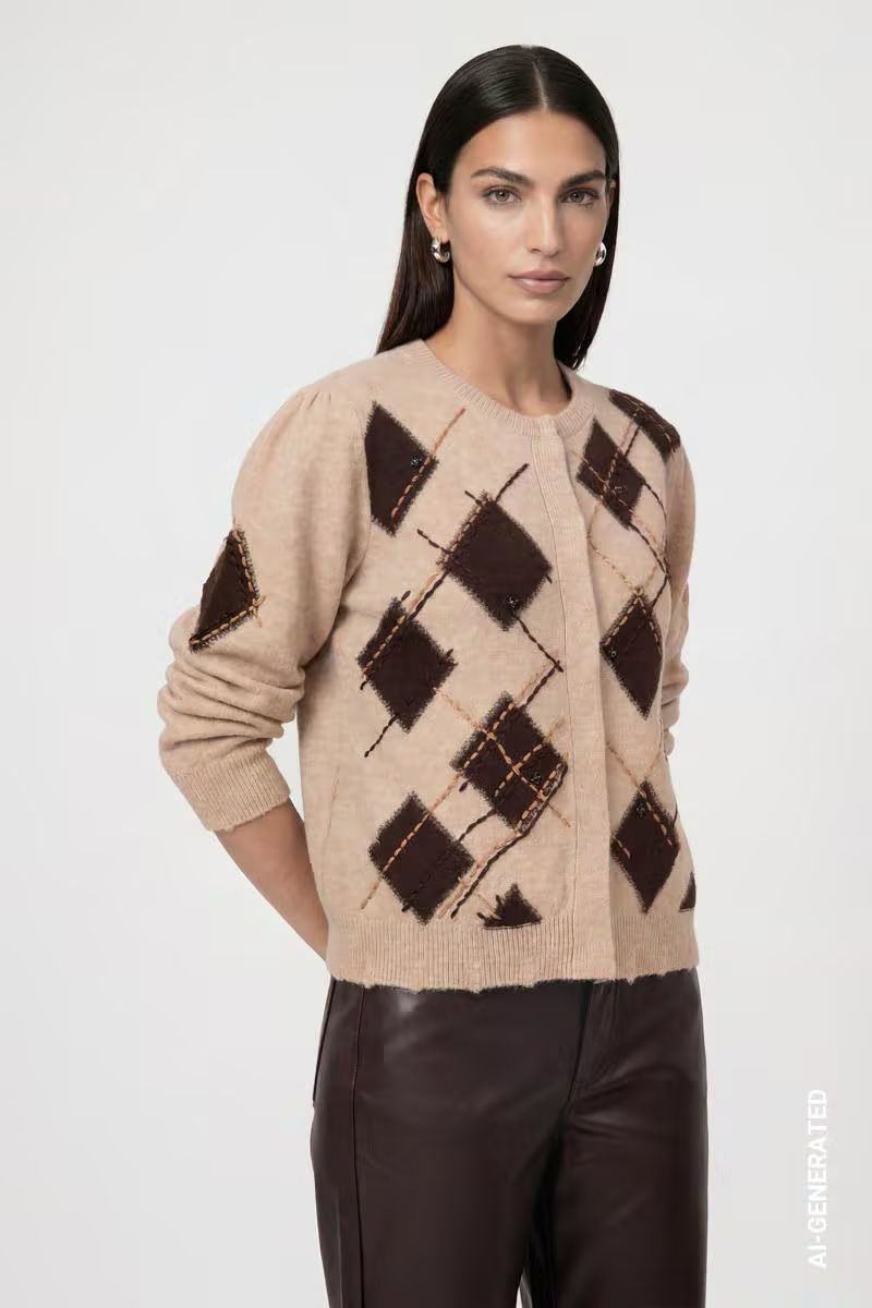 Monari Ruitpatroon Vest Beige