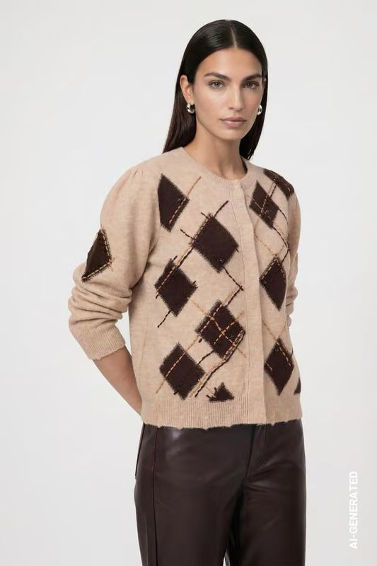 Monari Ruitpatroon Vest Beige