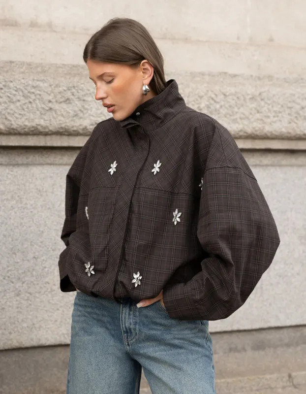 Shoeby Check Bomber Blouse Donkerbruin