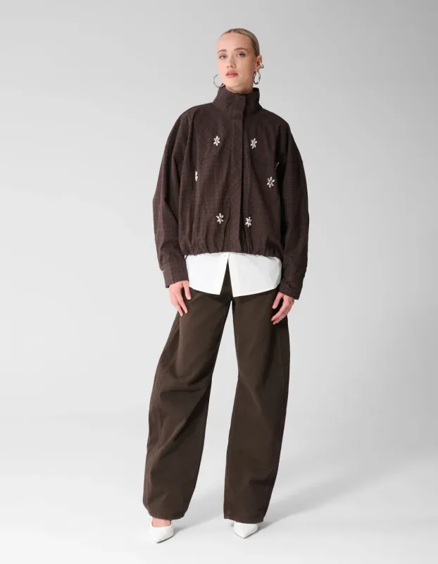 Shoeby Check Bomber Blouse Donkerbruin