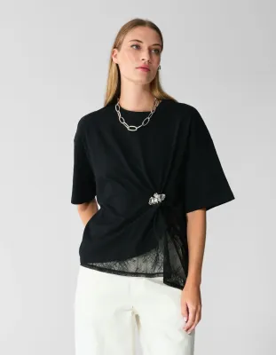 Shoeby Lace Detail T-shirt Zwart Zwart 1114928