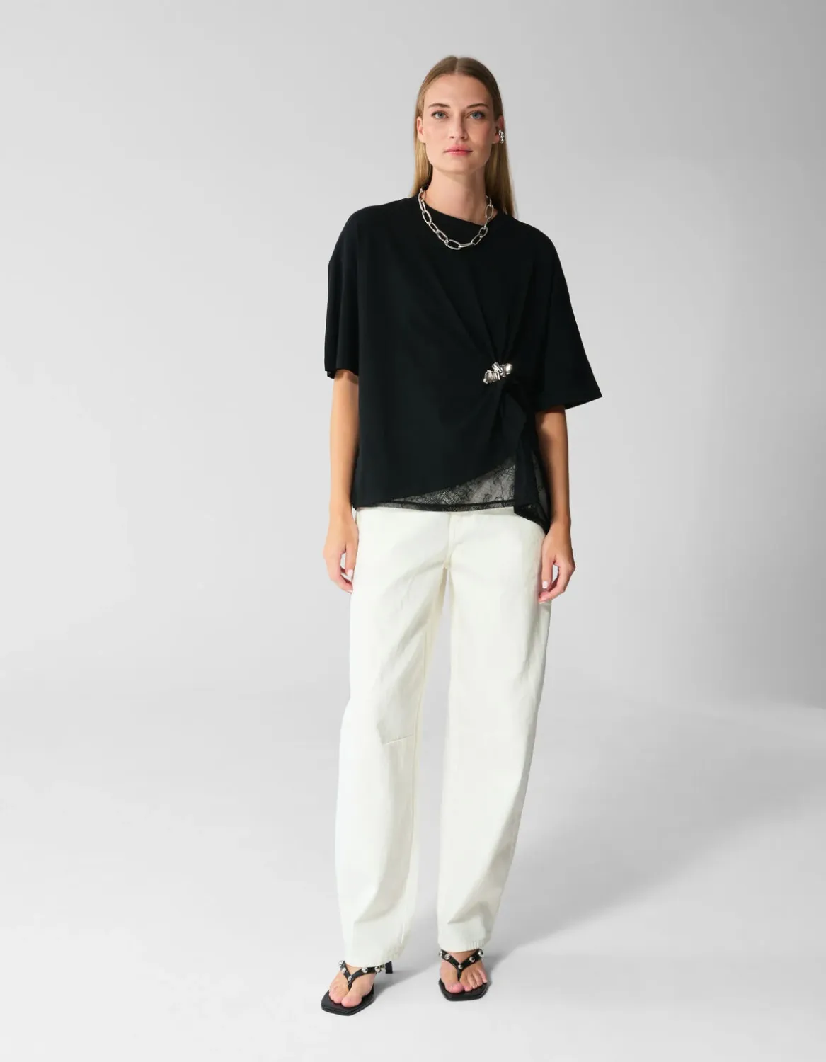 Shoeby Lace Detail T-shirt Zwart Zwart 1114928