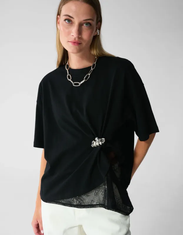Shoeby Lace Detail T-shirt Zwart