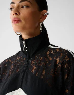 Shoeby Lace Mix Track Blouse Zwart/Wit