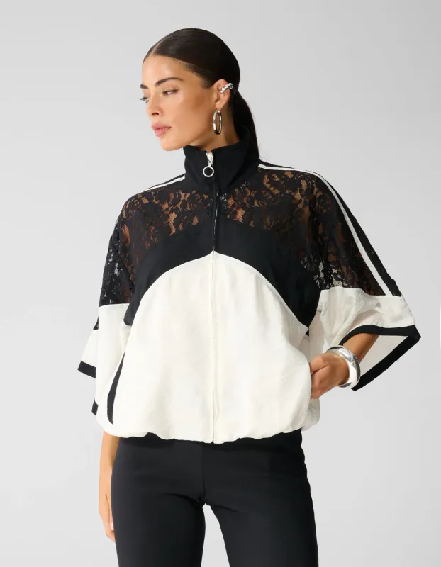 Shoeby Lace Mix Track Blouse Zwart/Gebroken Zwart 1114956