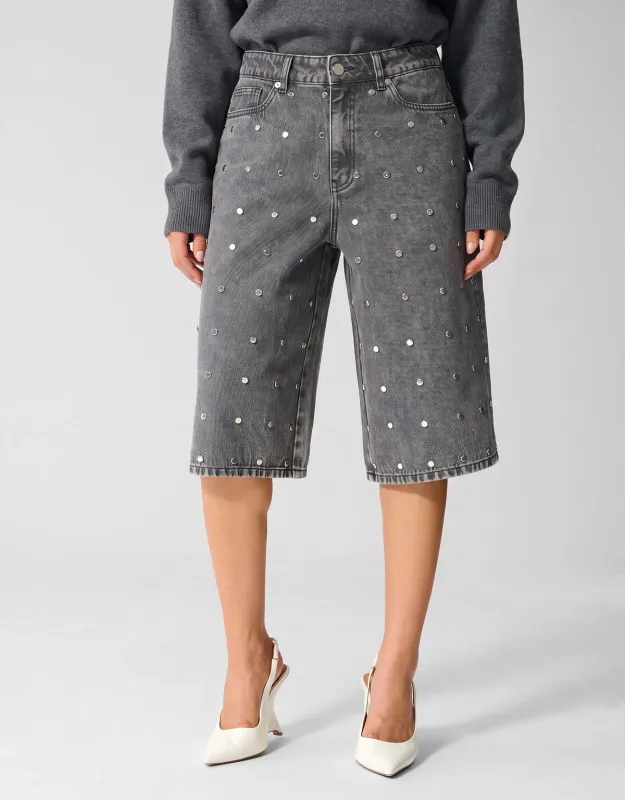 Shoeby Studded Denim Jort Grijs