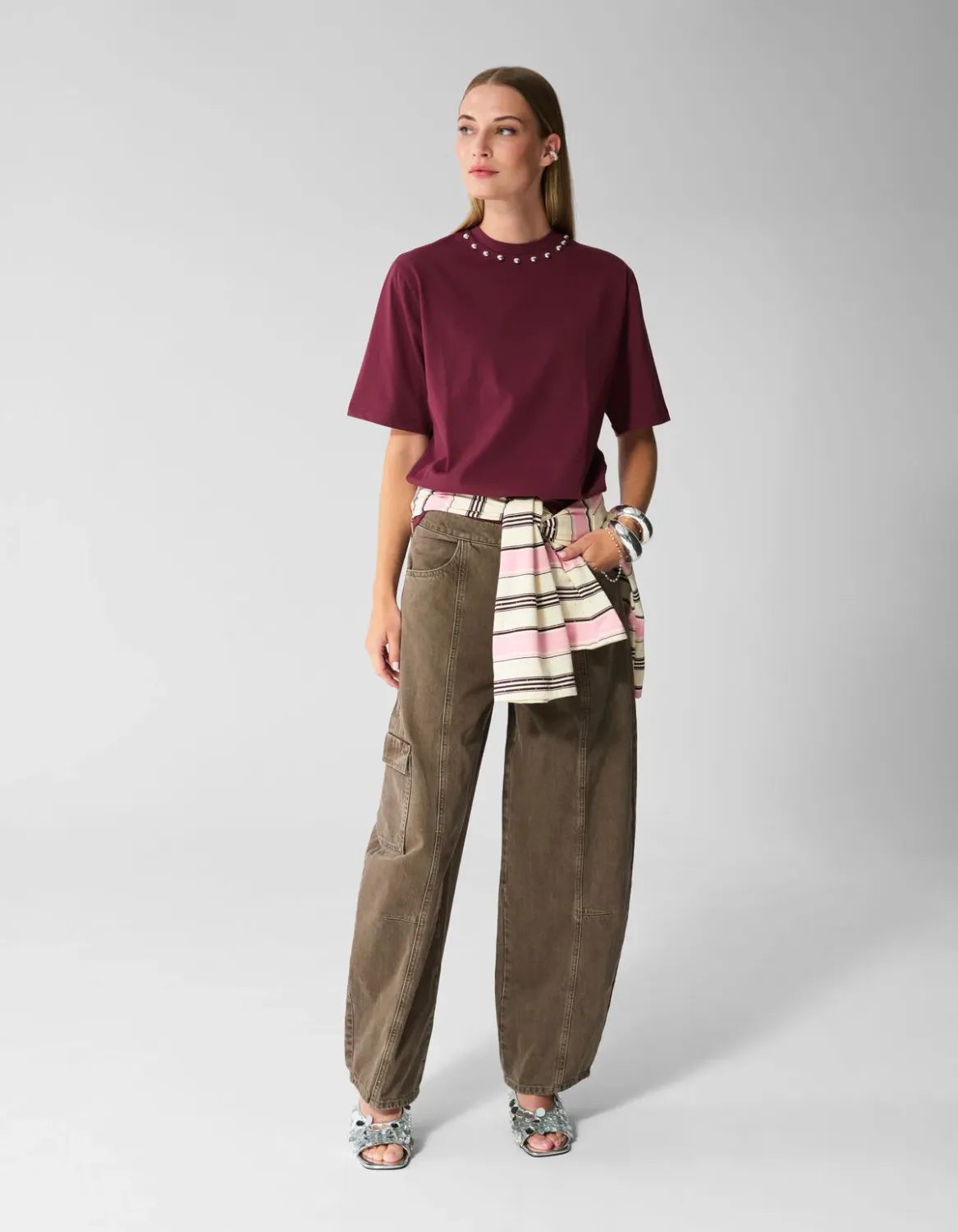 Shoeby Studded T-shirt Donkerrood