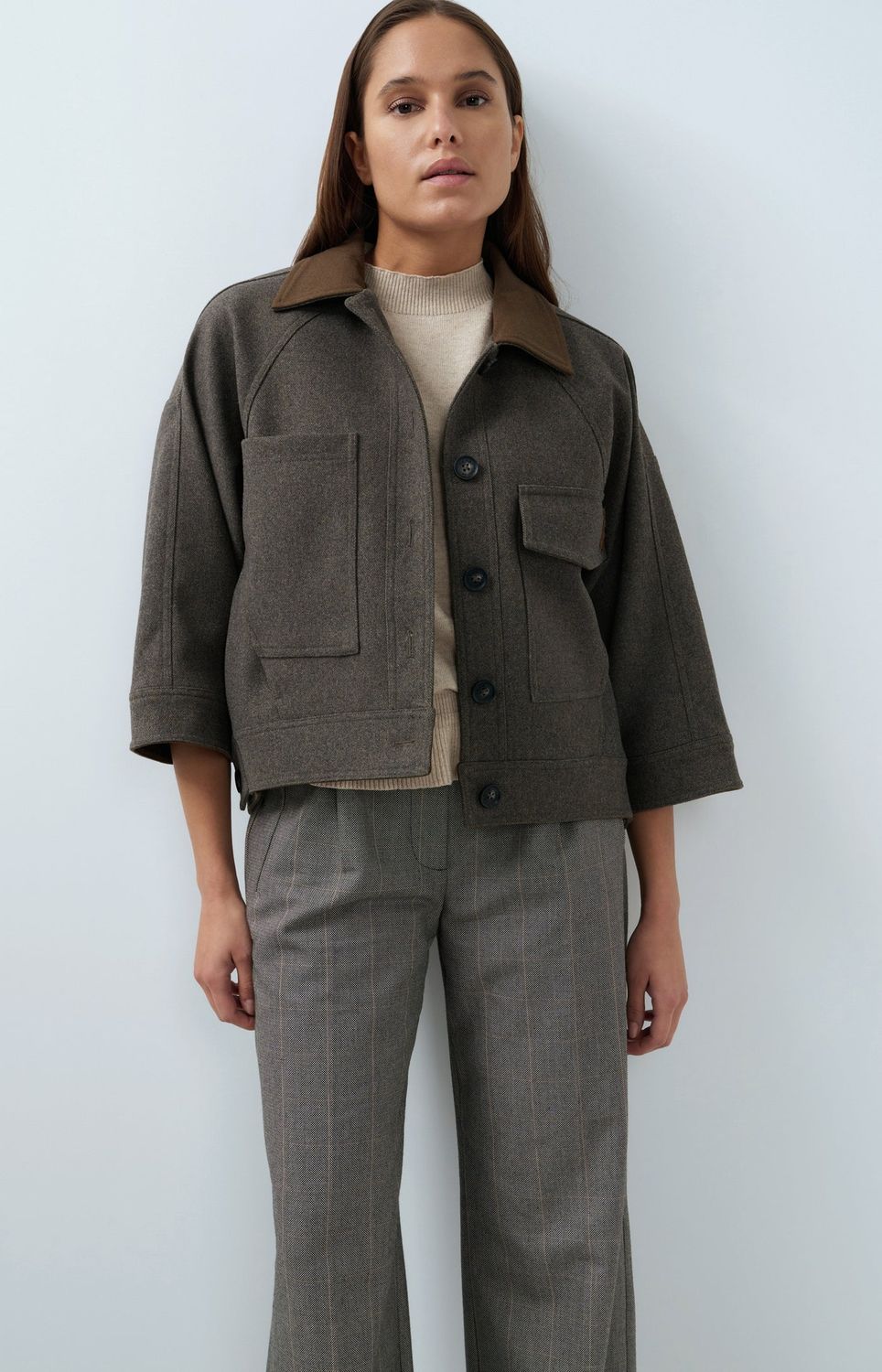 Yaya Oversized wollen jack met contrasterende kraag