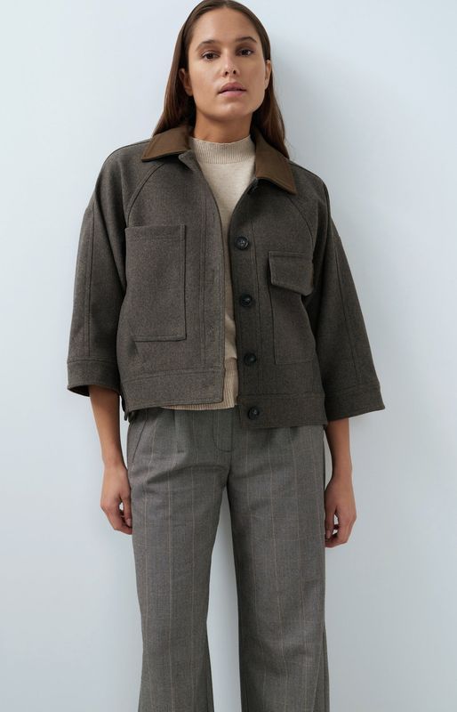 Yaya Oversized wollen jack met contrasterende kraag