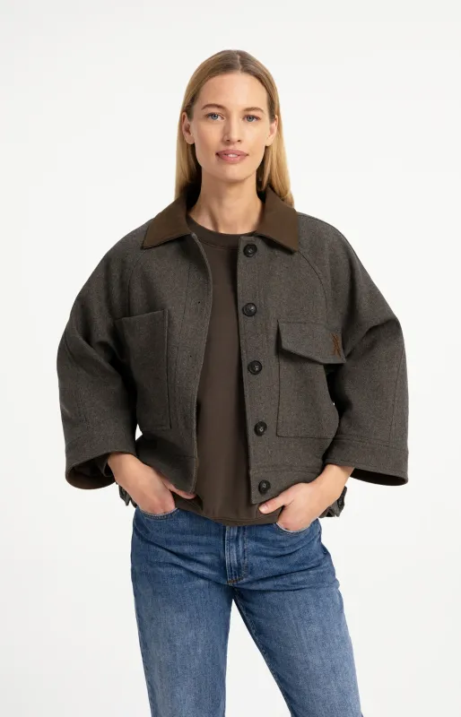 Yaya Oversized wollen jack met contrasterende kraag