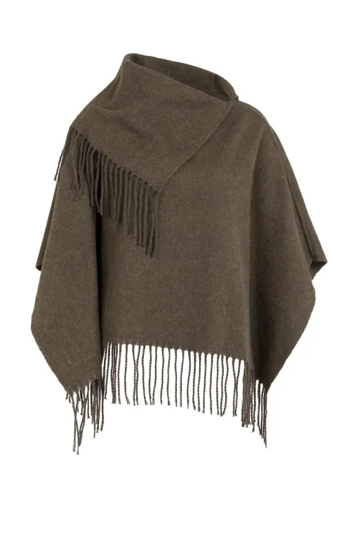 YaYa Poncho met hoge hals en gedraaide franjes Bruin