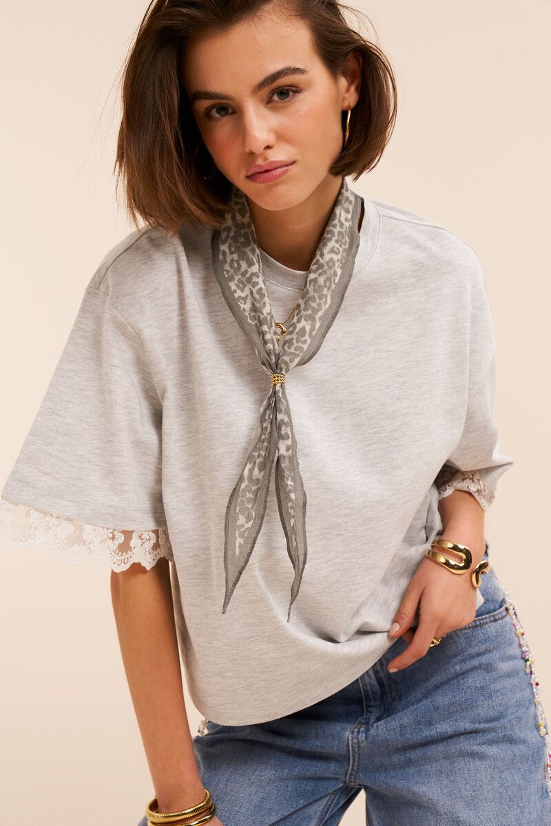 My Jewellery kant detail T-Shirt Grijs