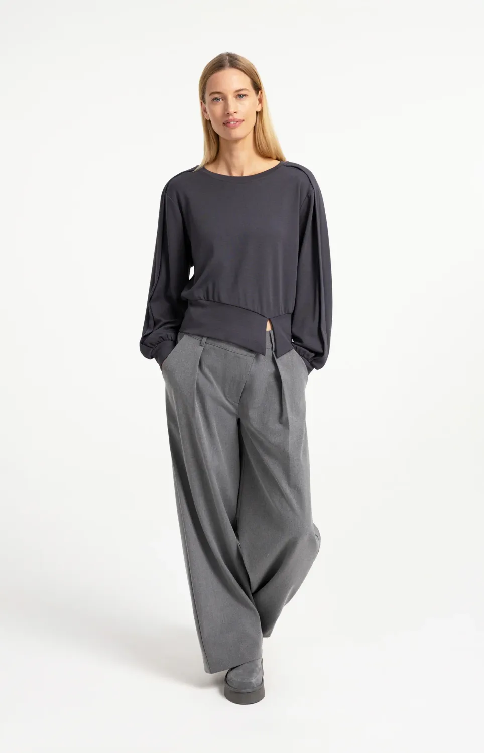 Yaya Lichtgewicht sweater met tailleband en plooidetail